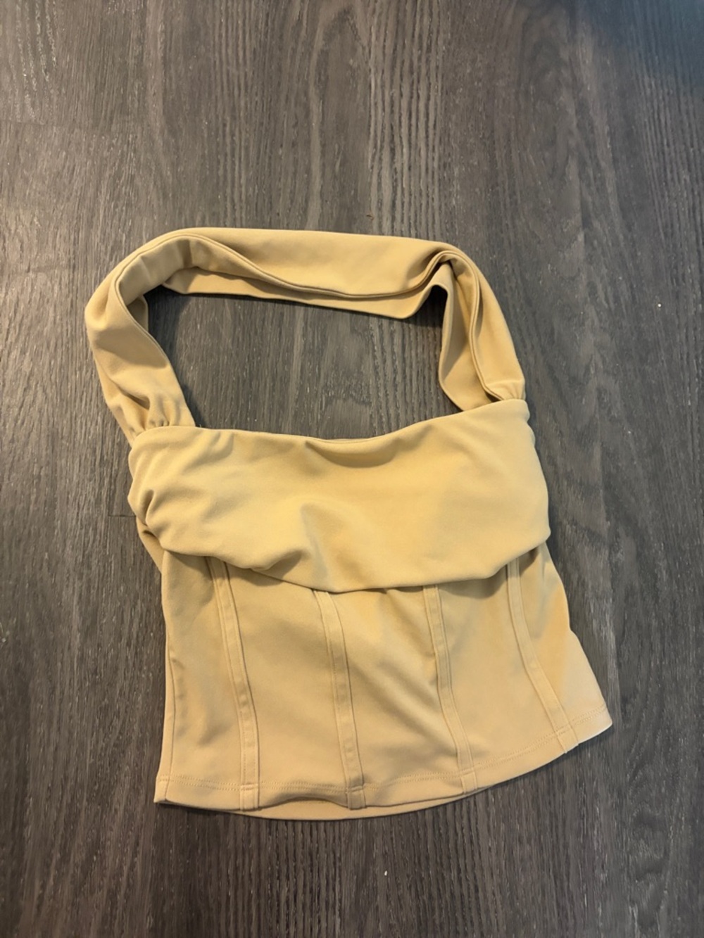 Strapless Fold-Over Bustier Top in Tan